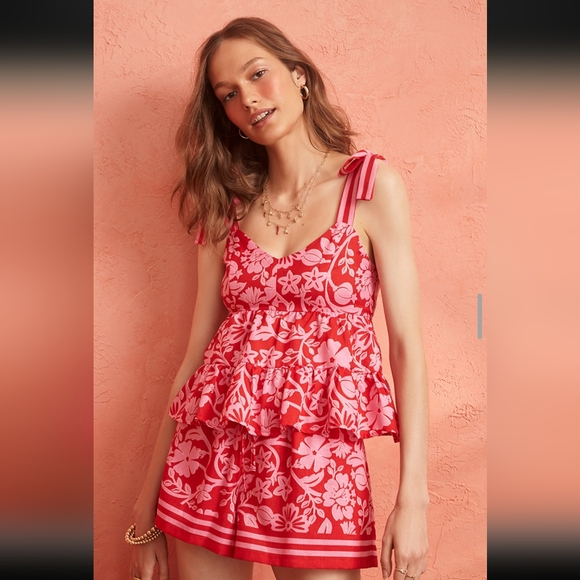 Francesca's Collections Pink and Red Floral Top & Short set